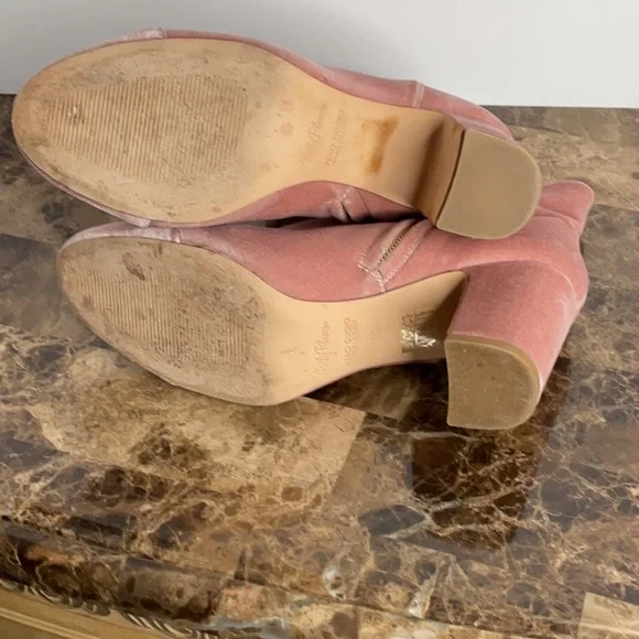 Polly Plume Pink Velvet Block Heel Boots - Picture 10 of 10